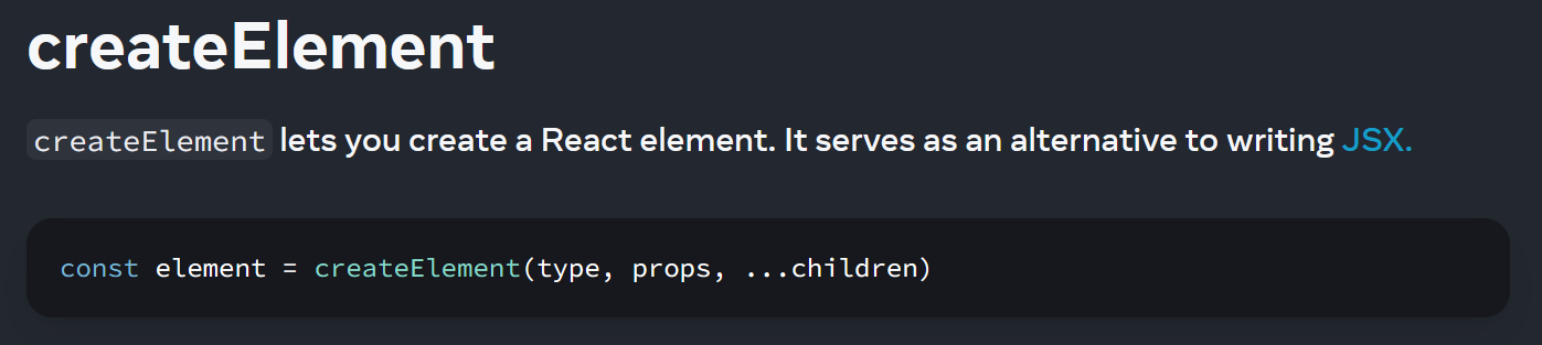 React documentation for createElement