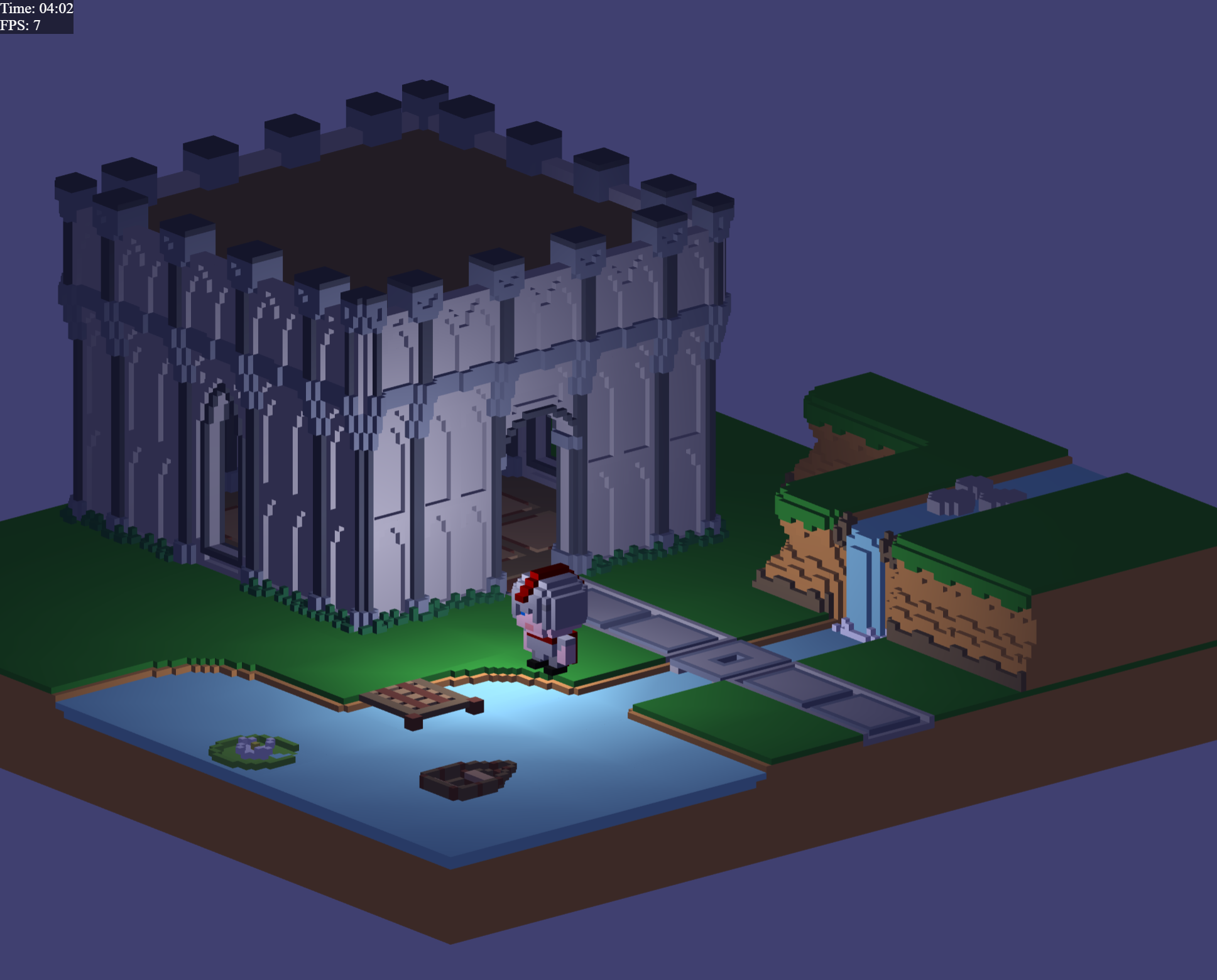 A voxel castle, from early in the experimentation process