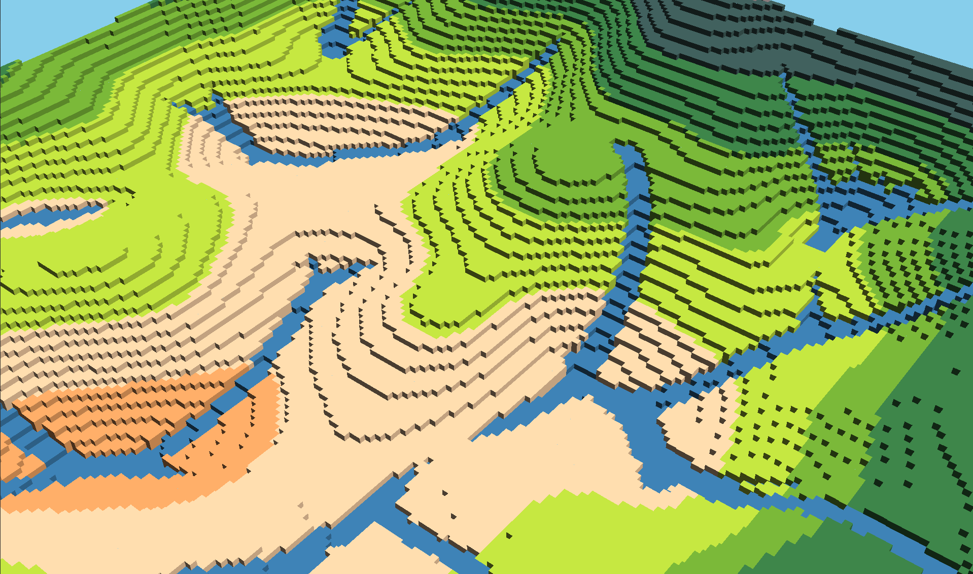 Voxel terrain with slightly unnatural rivers
